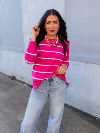 Wear Everywhere Striped Sweater-Hot Pink