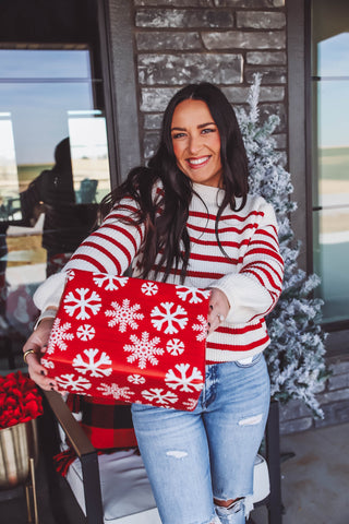 Casey Striped Sweater-Cream/Red