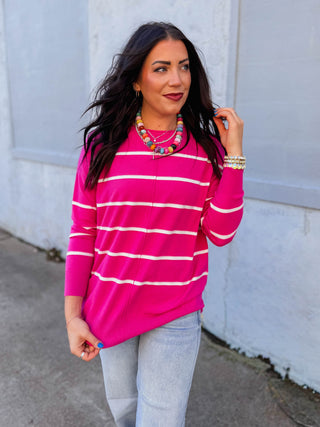 Wear Everywhere Striped Sweater-Hot Pink