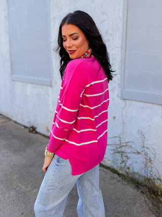 Wear Everywhere Striped Sweater-Hot Pink