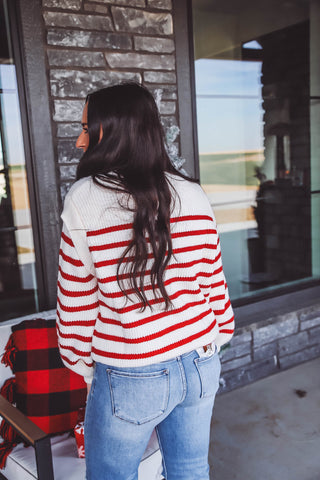 Casey Striped Sweater-Cream/Red