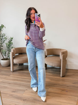 Sienna Striped Corded Pullover-Purple