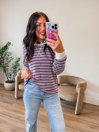 Sienna Striped Corded Pullover-Purple