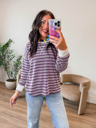 Sienna Striped Corded Pullover-Purple