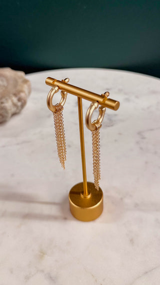 Gold Huggie Hoop With Gold Chain Tassel Earring