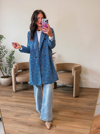 Julia Houndstooth Jacket-Blue