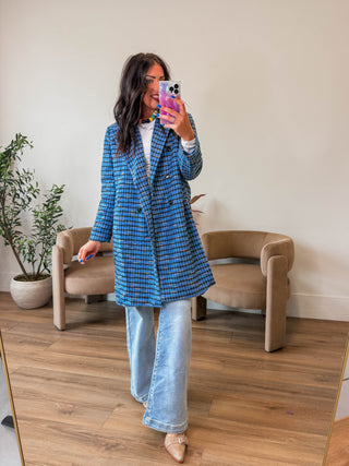 Julia Houndstooth Jacket-Blue