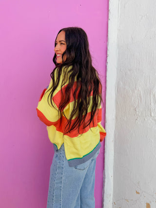 Taryn Color Block Sweater-Yellow/Coral