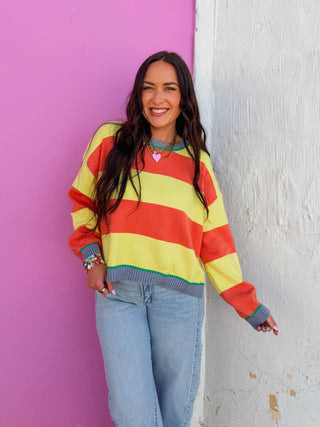 Taryn Color Block Sweater-Yellow/Coral