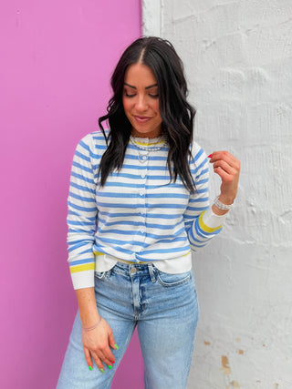 Camille Striped Cardigan-Chambray