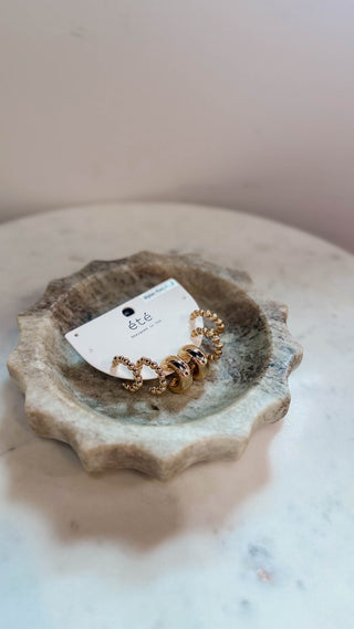 Set Of 3 Gold Beaded Huggie Hoops