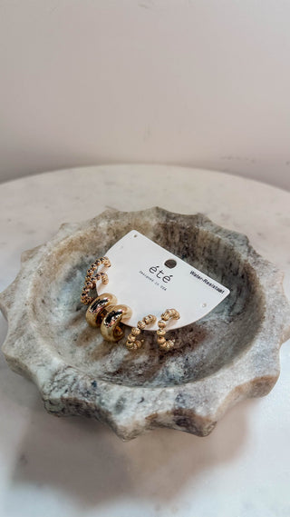 Set Of 3 Gold Beaded Huggie Hoops