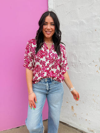 Kelli Floral Top-Fuchsia