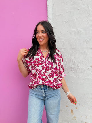 Kelli Floral Top-Fuchsia