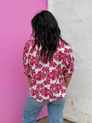 Kelli Floral Top-Fuchsia