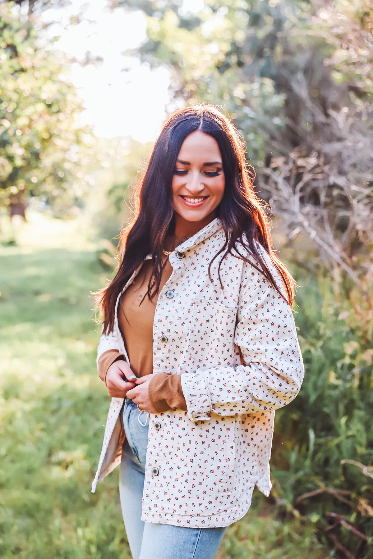 Kami Denim Floral Jacket-Cream