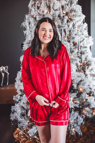 Prancer Satin Pajamas-Red