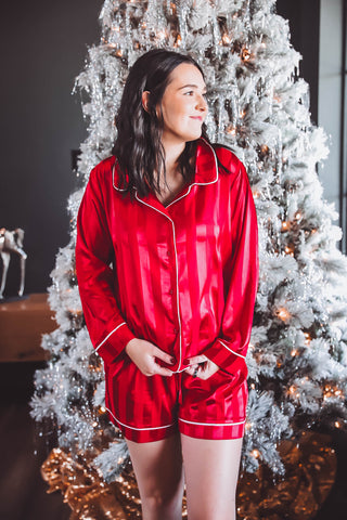 Prancer Satin Pajamas-Red