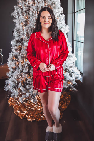 Prancer Satin Pajamas-Red