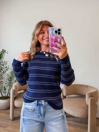 Evie Striped Sweater-Navy