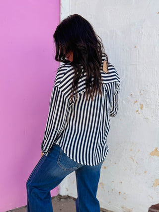 Mandi Striped Button Down-Navy