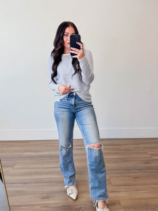 Kerri Striped Sweater-Blue