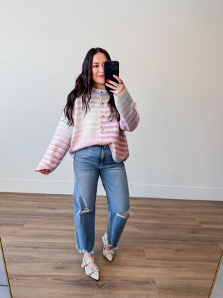 Over The Rainbow Cardigan-Bubblegum/Mint