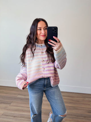 Over The Rainbow Cardigan-Bubblegum/Mint