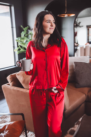 Sweet Dreams Satin Pajama Set-Red