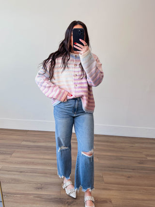 Over The Rainbow Cardigan-Bubblegum/Mint