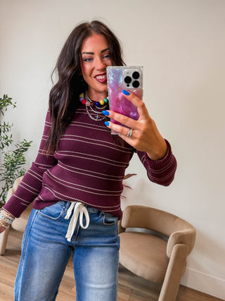 Evie Striped Sweater-Plum