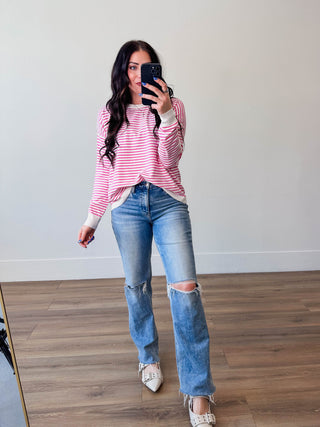 Allison Striped Sweater-Pink