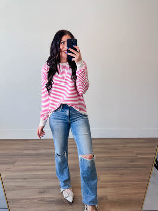 Allison Striped Sweater-Pink