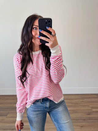 Allison Striped Sweater-Pink
