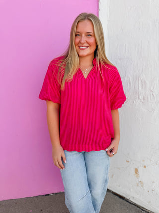 Jory Striped Top-Fuchsia