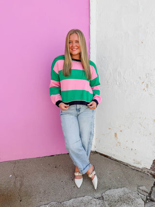 Taryn Color Block Sweater-Pink/Green