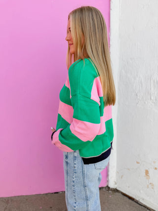 Taryn Color Block Sweater-Pink/Green