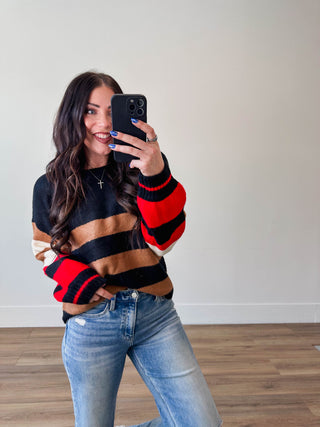 Eli Striped Sweater-Black Mix