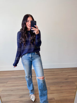 Lucy Striped Sweater-Dark Navy