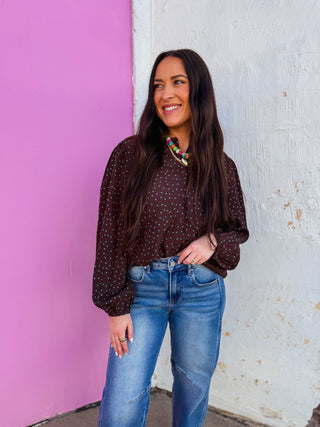 Trixie Polka Dot Top-Brown