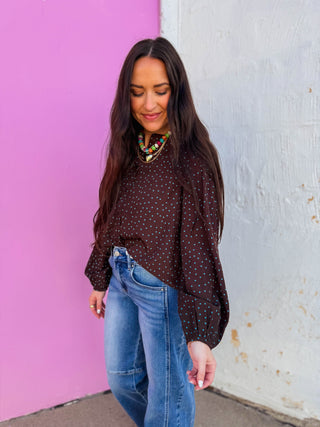Trixie Polka Dot Top-Brown