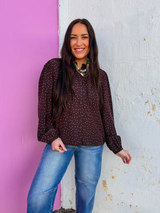 Trixie Polka Dot Top-Brown