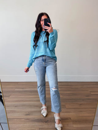 Lucy Striped Sweater-Sky Blue