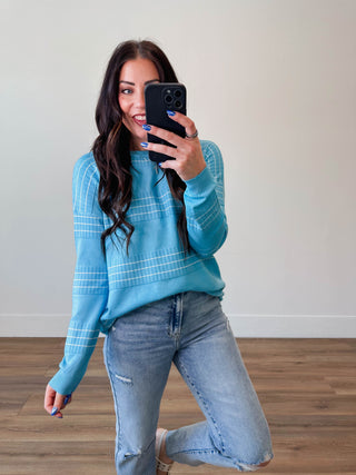 Lucy Striped Sweater-Sky Blue