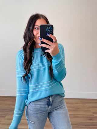Lucy Striped Sweater-Sky Blue