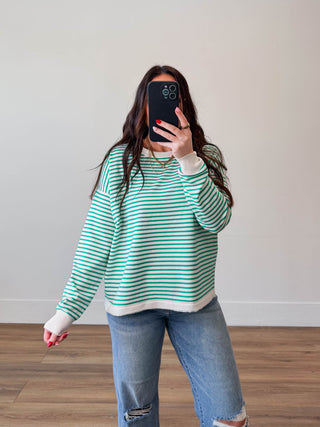 Allison Striped Sweater-Green