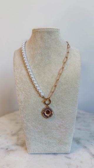 Pearl & Gold Chain Coin Necklace