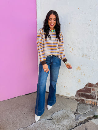 Isaac Striped Knit Top-Brown