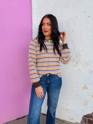 Isaac Striped Knit Top-Brown