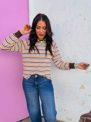 Isaac Striped Knit Top-Brown